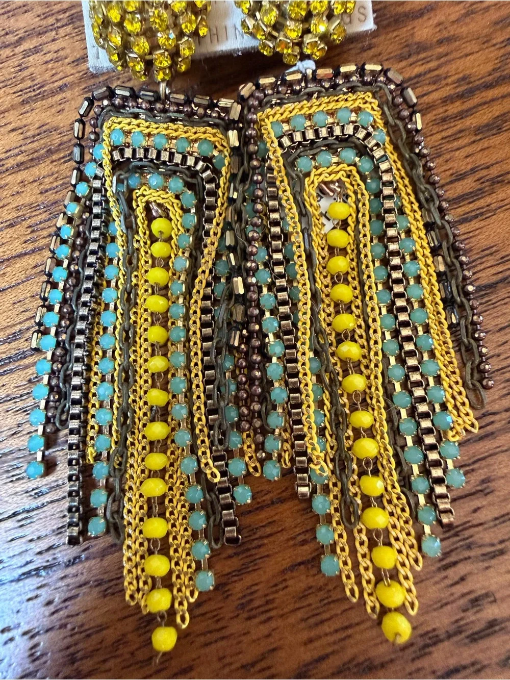 Anthropologie Yellow and Turquoise Beaded Tassel Earrings